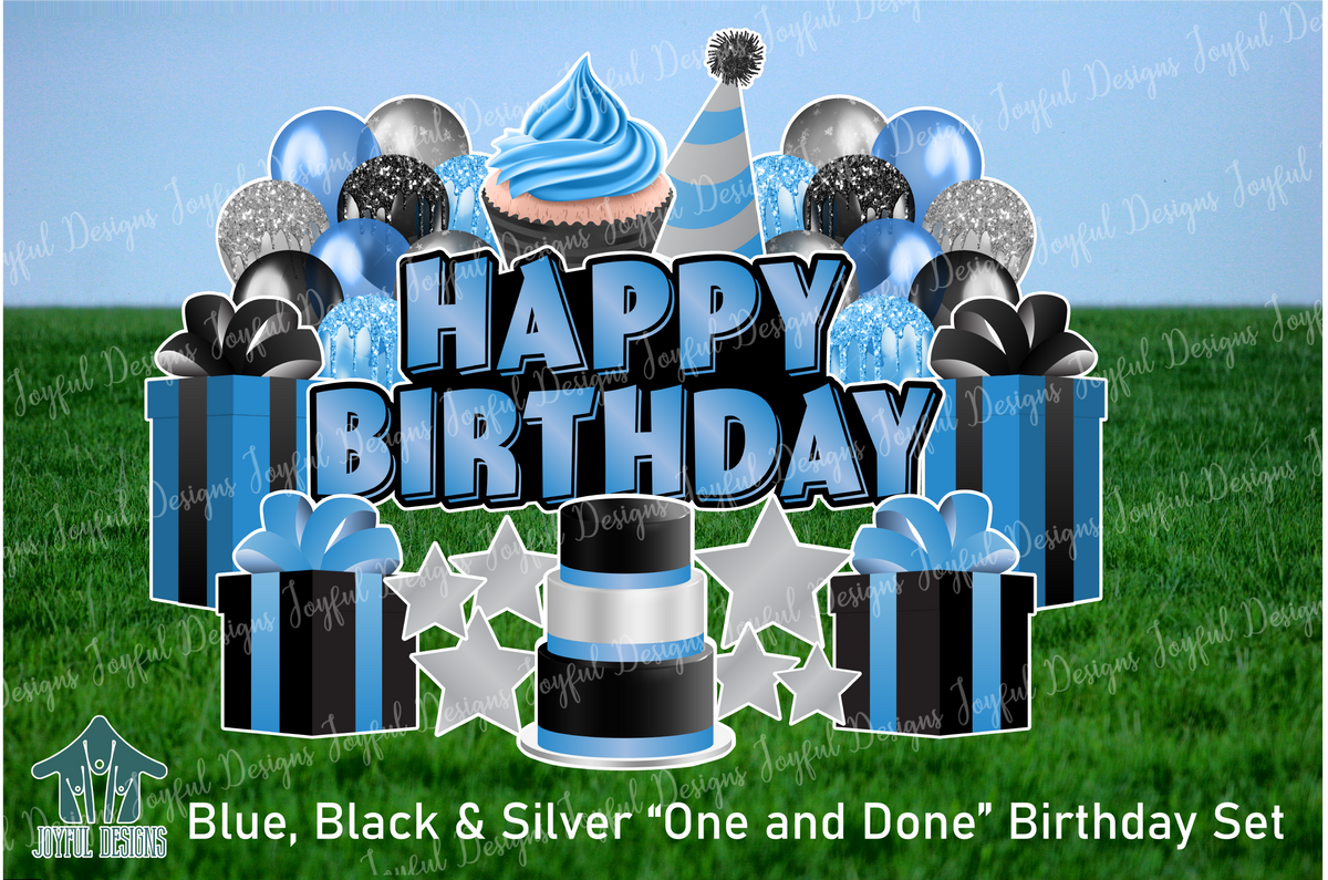 Blue, Black & Silver "One and Done" Birthday Set