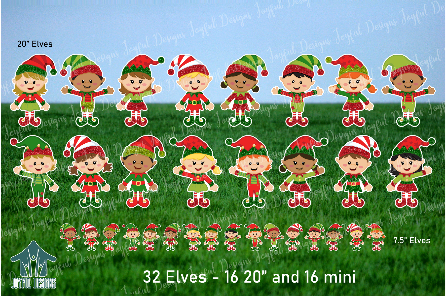 Elves, elves and more elves! Set of 32 Christmas Elves - 16 20" elves and 16 mini elves