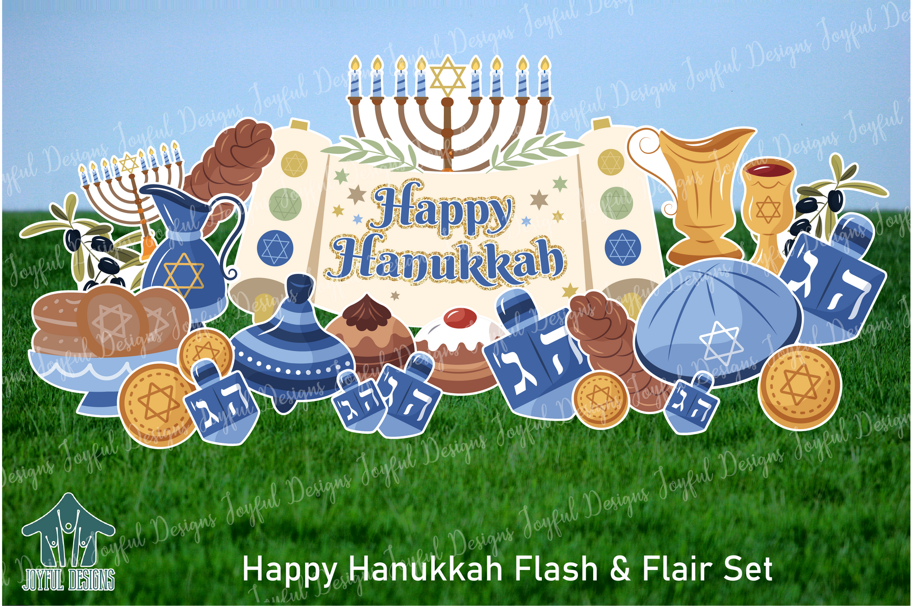 Happy Hanukkah Centerpiece & Flair Set