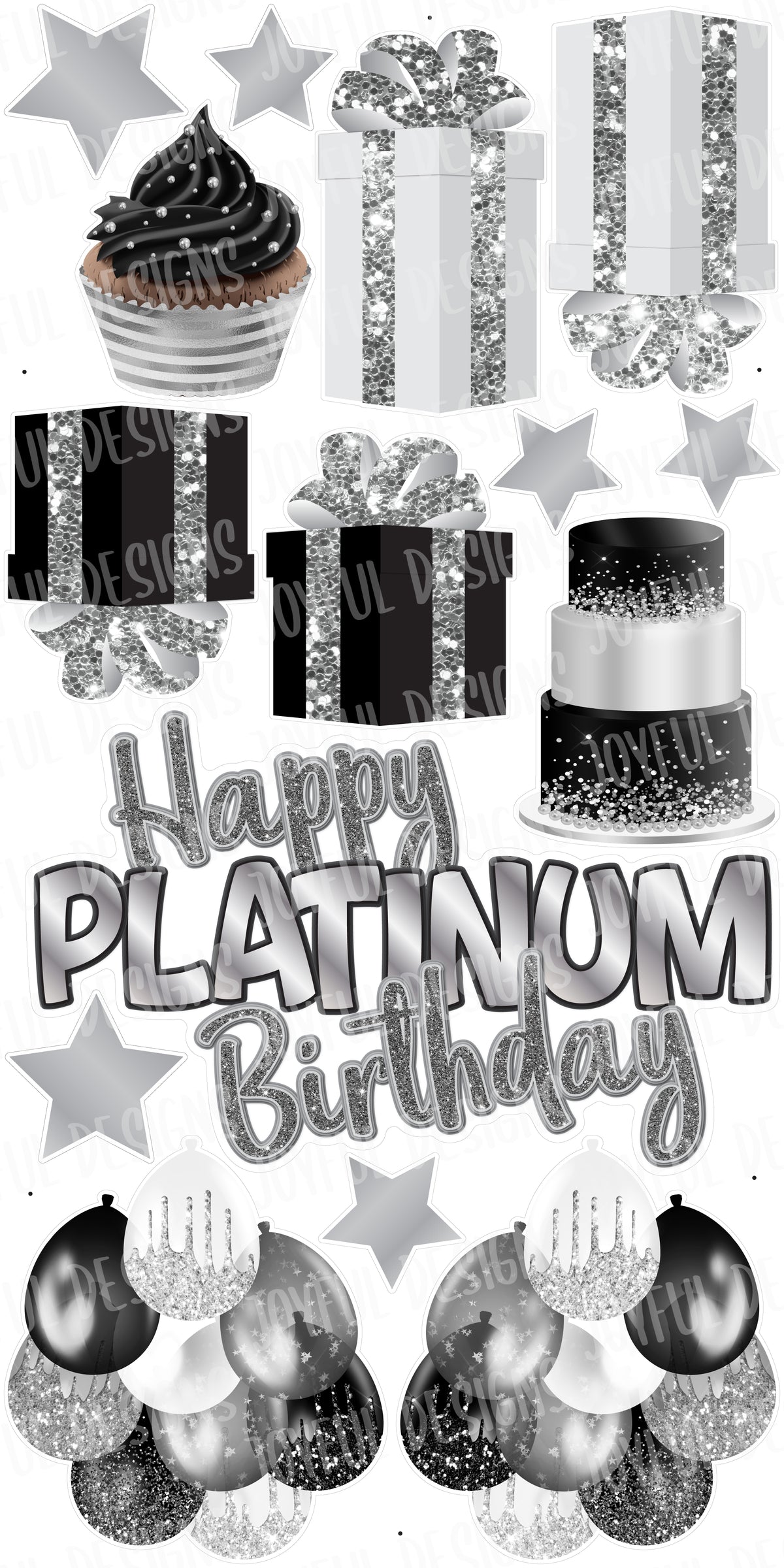 Happy Platinum Birthday Centerpiece and Flair Set