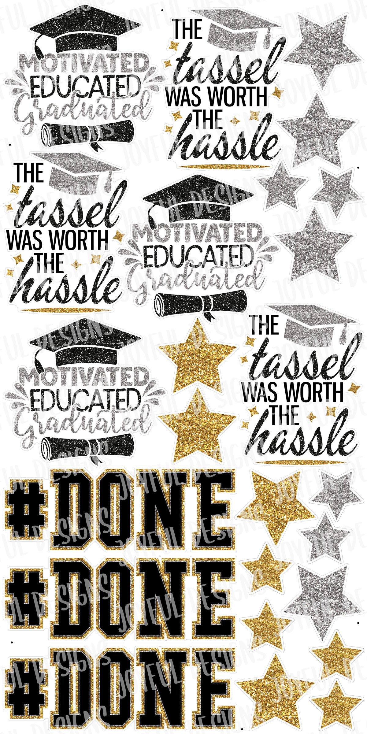 #DONE Graduation Flair Mix with gold and silver stars