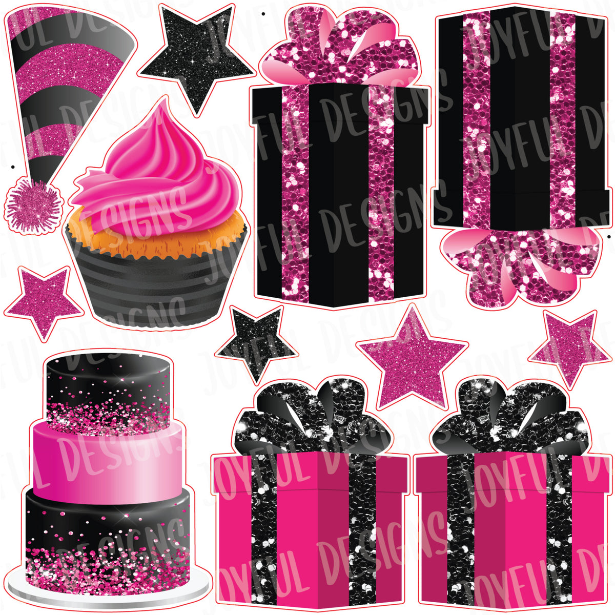Hot Pink and Black Birthday Flair Half from "One and Done" Set