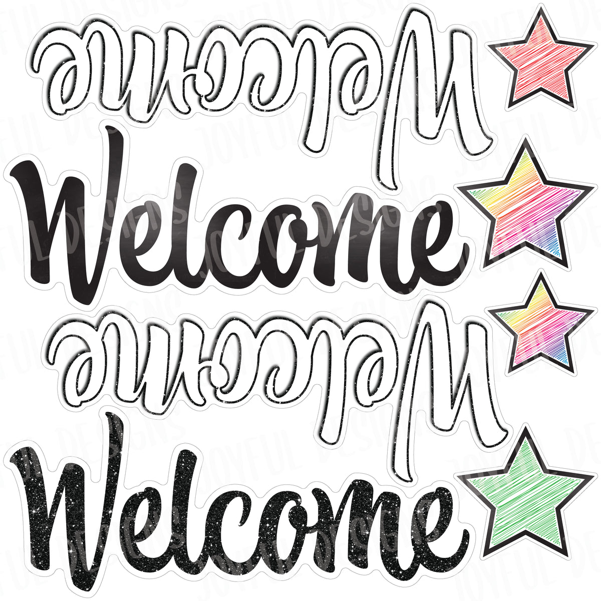 4 Welcome toppers 2 white & 2 black - Script font *