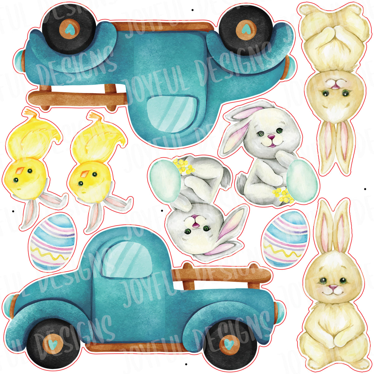 Easter Watercolor Truck Set of 2