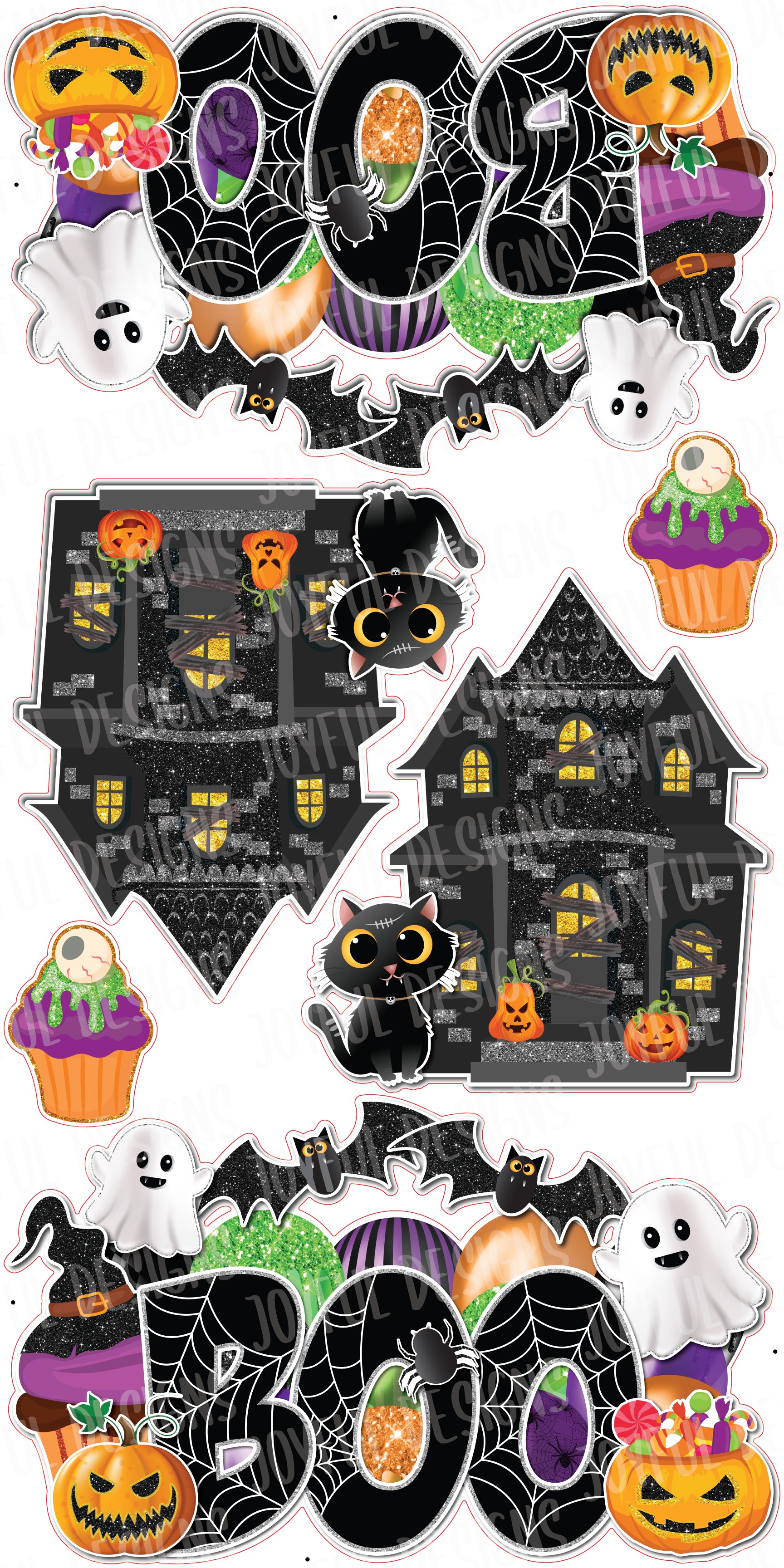 Set of 2 - Spooky BOO and Haunted House Quick Set - One Sheet