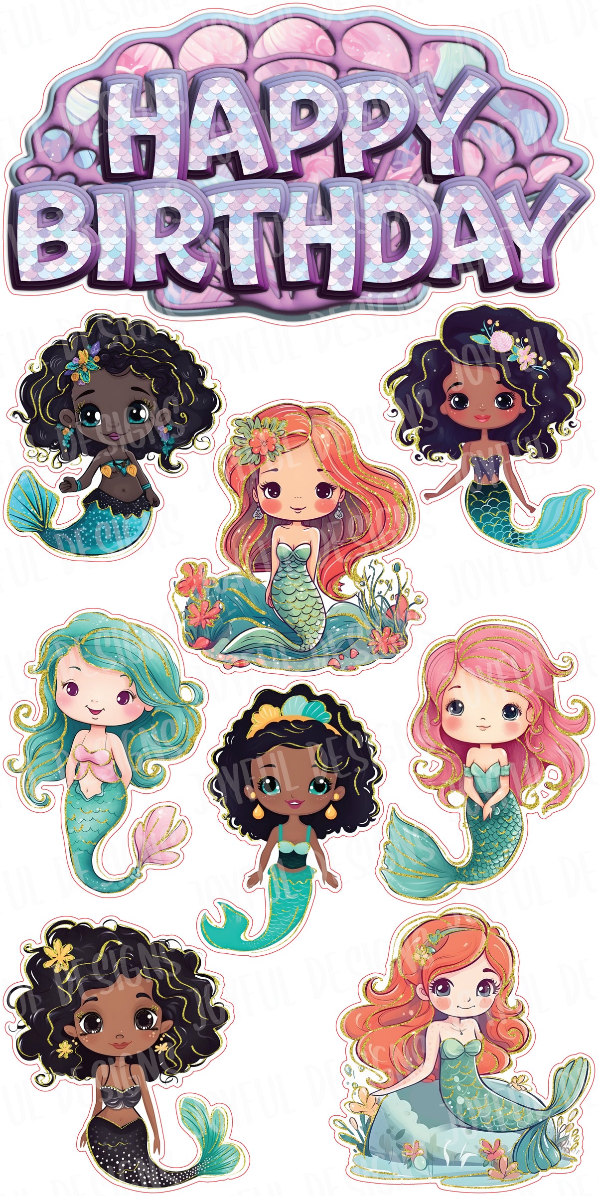 Little Mermaid Happy Birthday Centerpiece and 8 Mermaids