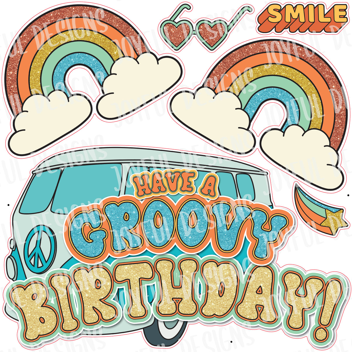 Stay Groovy Birthday Centerpiece and Rainbows Half Sheet