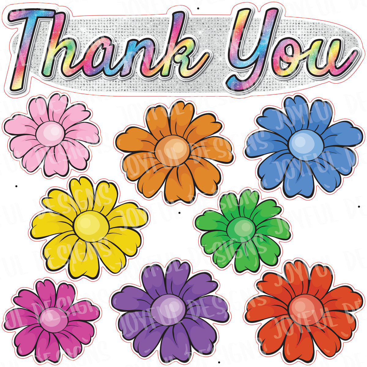 Rainbow Glitter "Thank You" Centerpiece and Rainbow Flowers