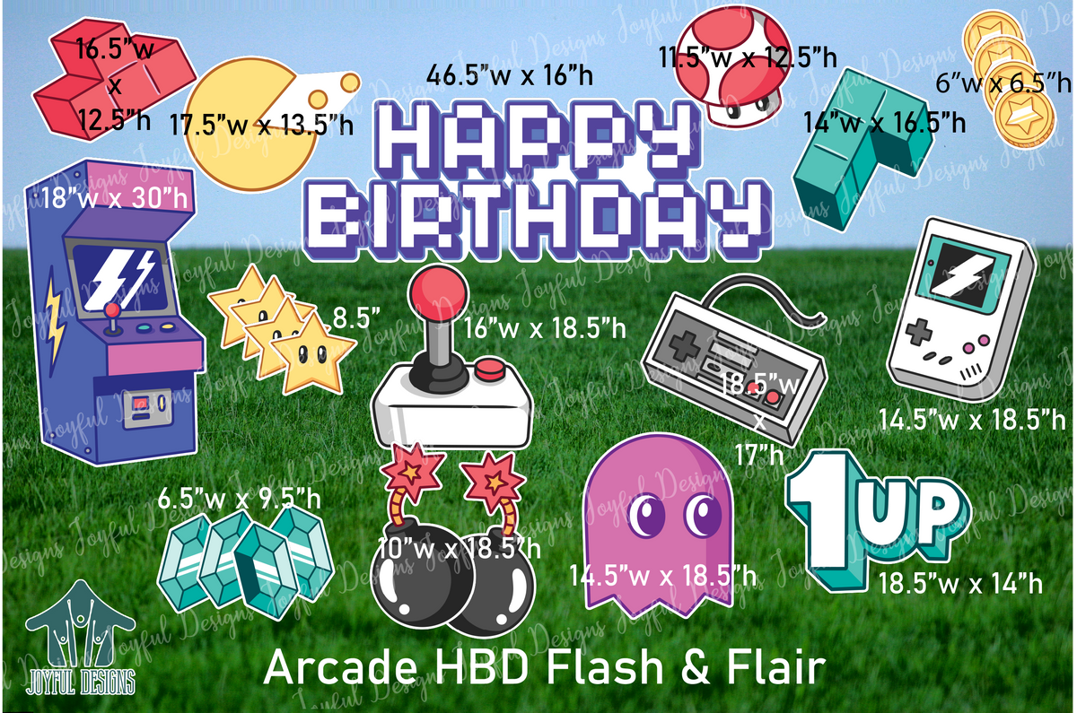 Arcade Theme Happy Birthday Centerpiece & Flair