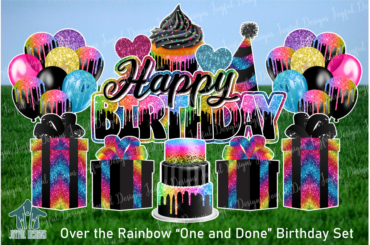 Over the Rainbow "One and Done" Birthday Centerpiece and Flair Set