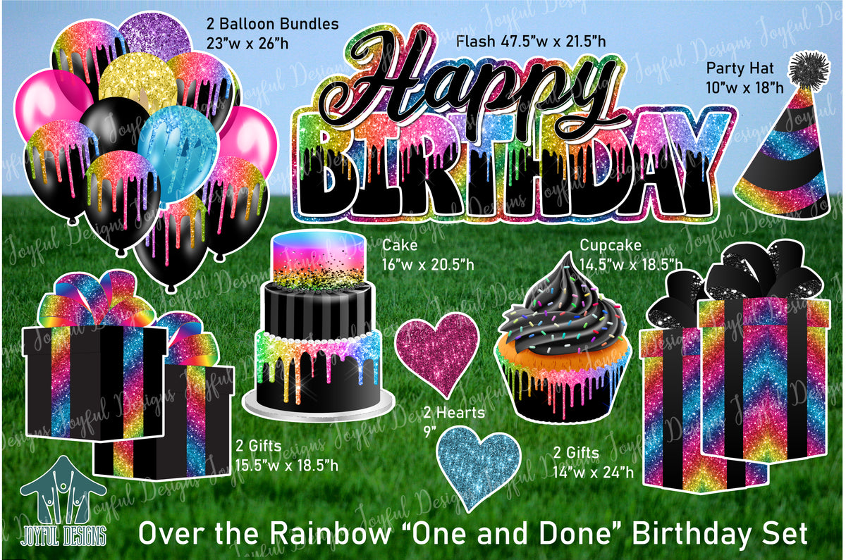 Over the Rainbow "One and Done" Birthday Centerpiece and Flair Set