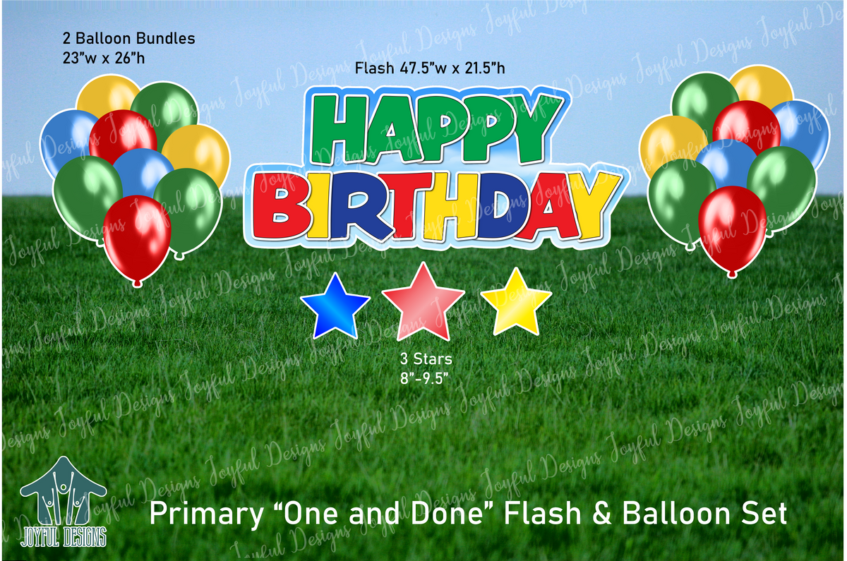 Primary Birthday Centerpiece & Balloons