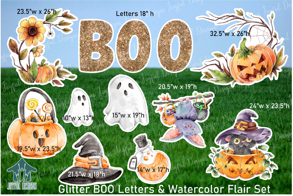Glitter BOO Letters & Watercolor Flair Set