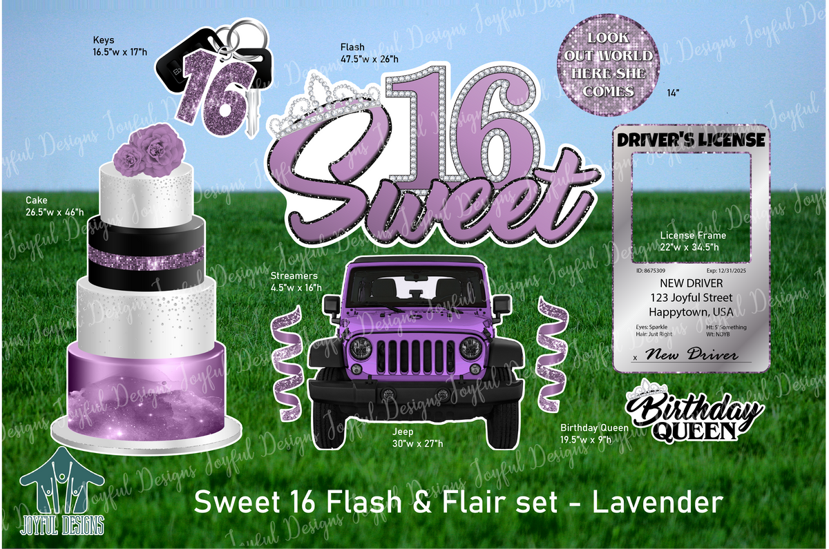 Sweet 16 Centerpiece & Flair set - Lavender