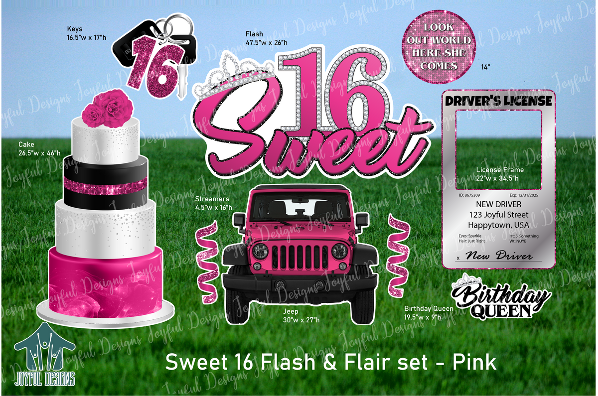 Sweet 16 Centerpiece & Flair set - Pink
