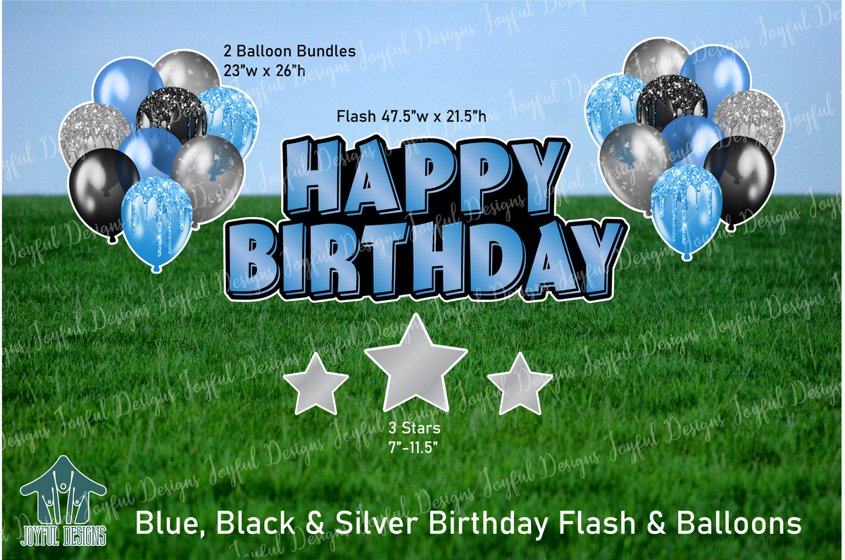 Blue, Black & Silver Birthday Centerpiece & Balloons