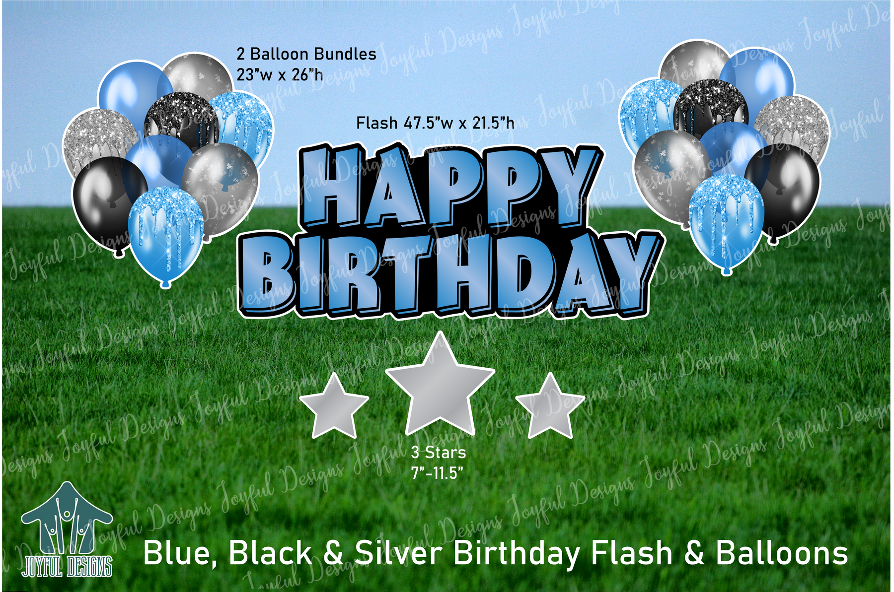 Blue, Black & Silver Birthday Centerpiece & Balloons
