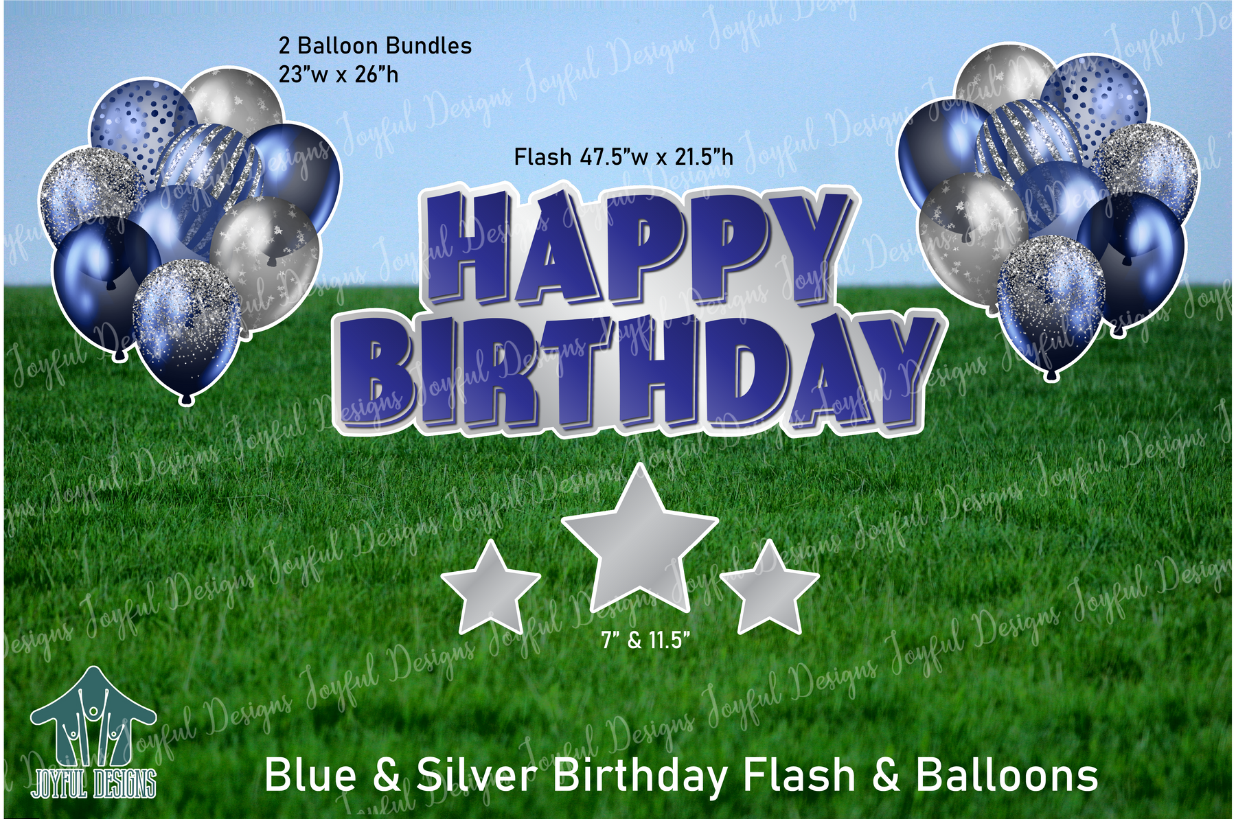 Blue & Silver Birthday Centerpiece & Balloons