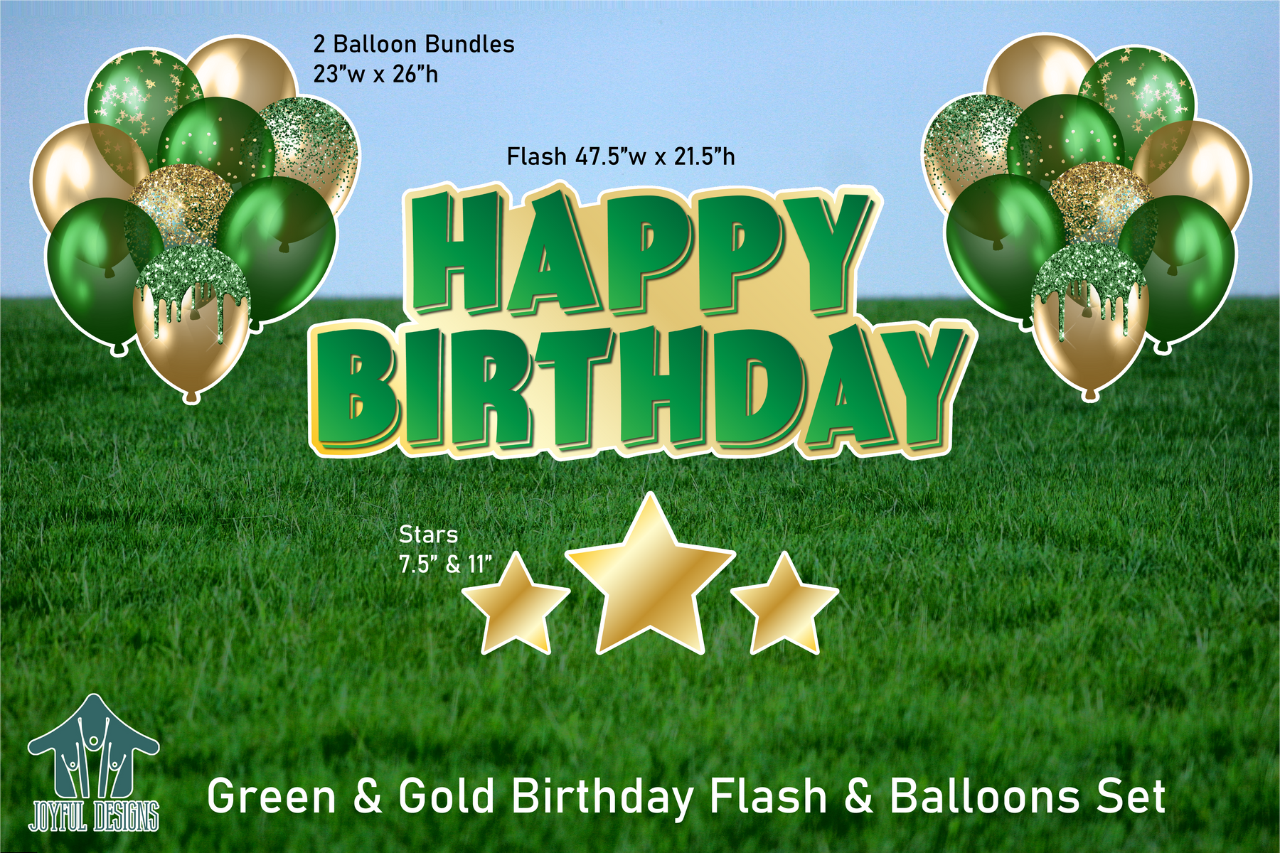 Green and Gold Birthday Centerpiece & Balloons