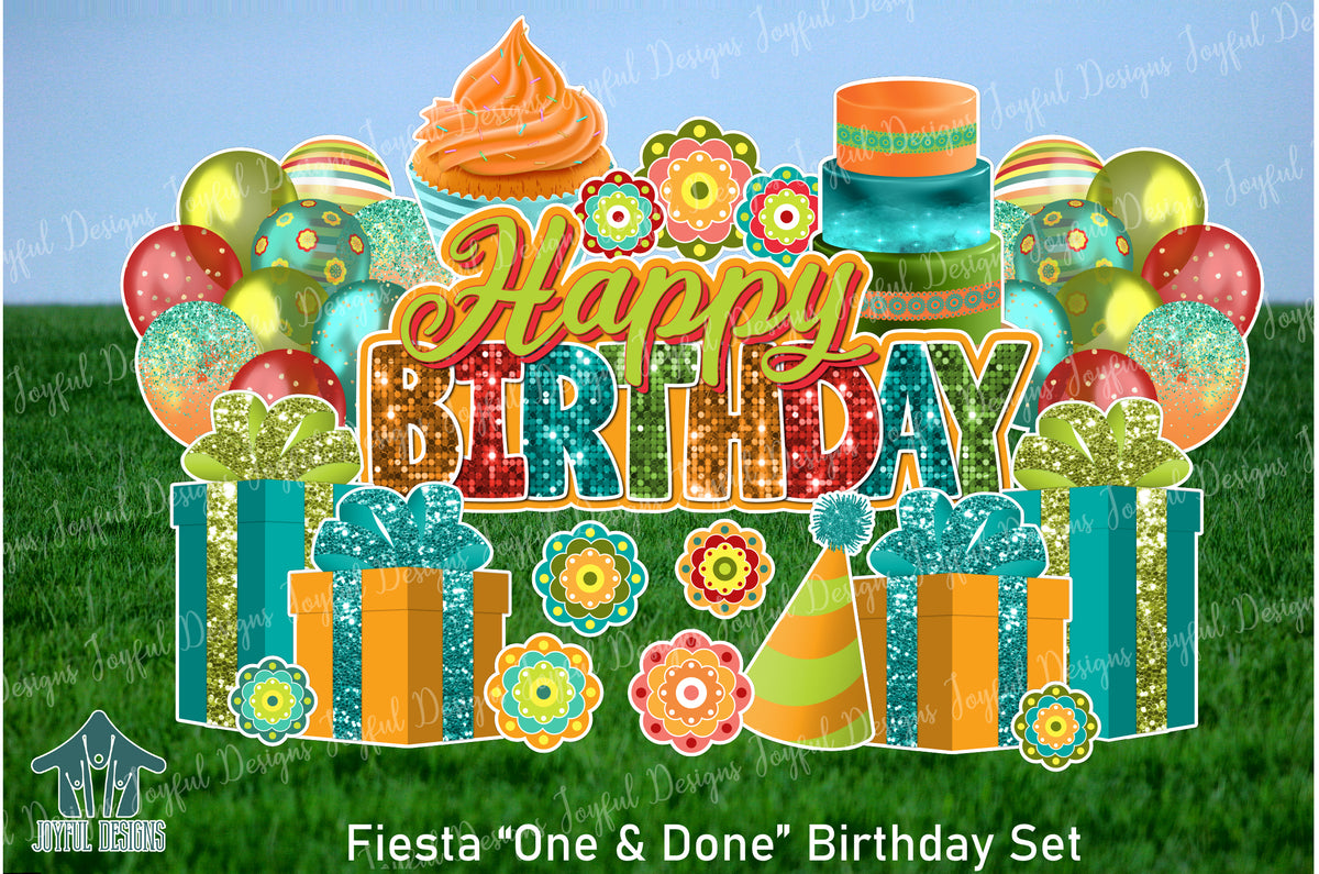 Fiesta "One and done" Happy Birthday Centerpiece & Flair Set