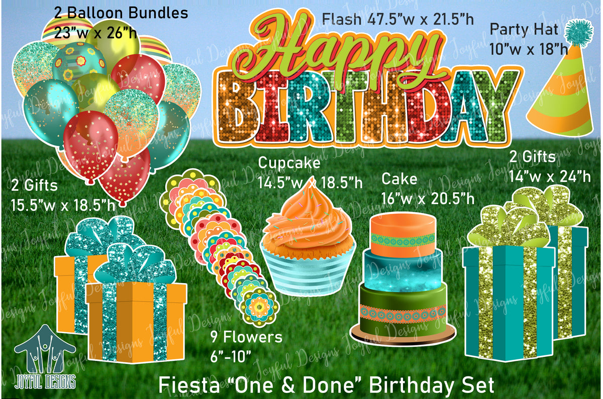 Fiesta "One and done" Happy Birthday Centerpiece & Flair Set