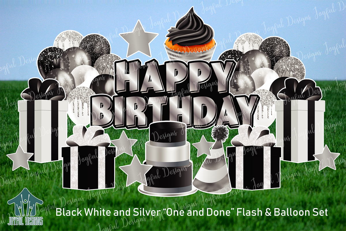 Black, White & Silver "One and Done" Birthday Set