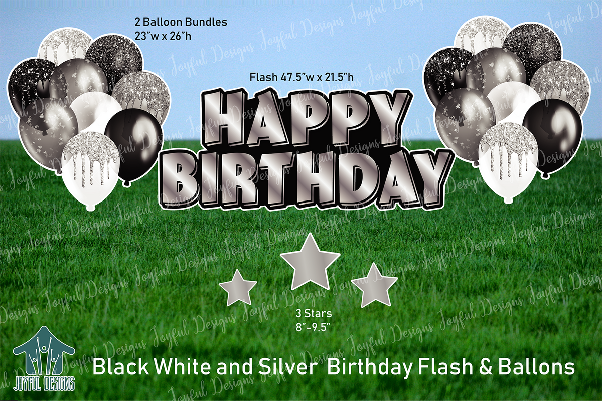 Black, White & Silver Birthday Centerpiece & balloons