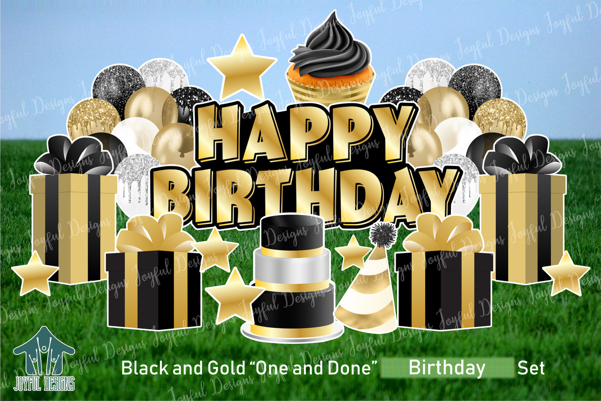 Black, White & Gold "One and Done" Birthday Set