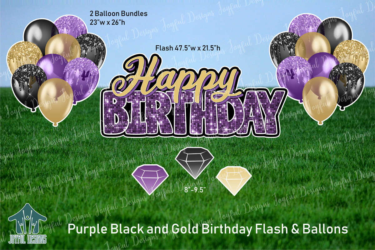 Purple Black and Gold Birthday Centerpiece and Balloons