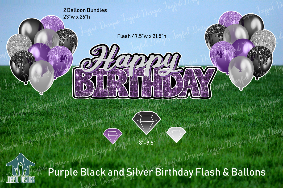 Purple, Black & Silver Birthday Centerpiece and Balloons