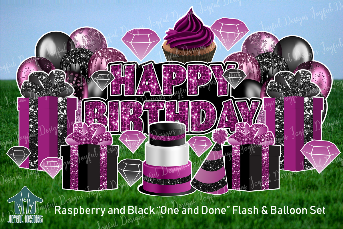 Raspberry & Black "One and Done" Birthday Set