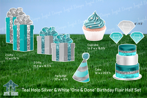 Teal Holo Silver and White "One and Done" Birthday Set