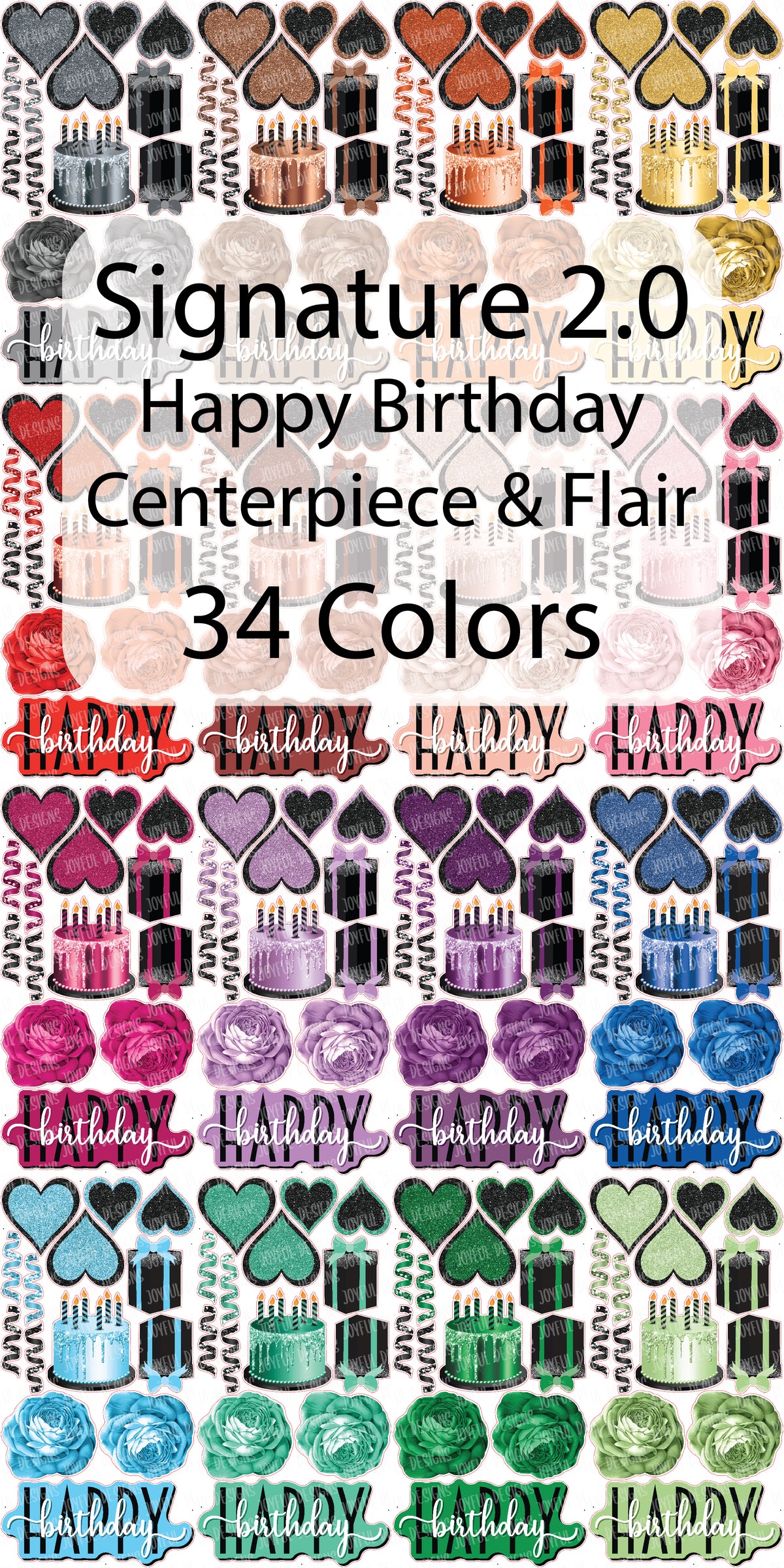 Signature 2.0 Happy Birthday Centerpiece & Flair Set- 34 Color Options!