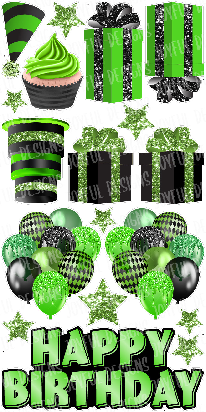 Bright Green and Black "One and Done" Birthday Centerpiece & Flair Set
