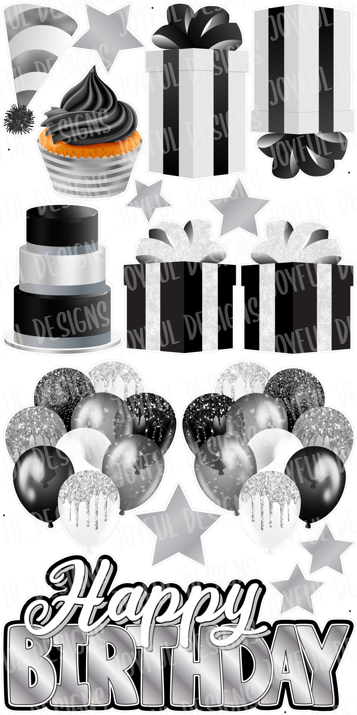 Black, White & Silver "One and Done" Birthday Set with Cursive Centerpiece