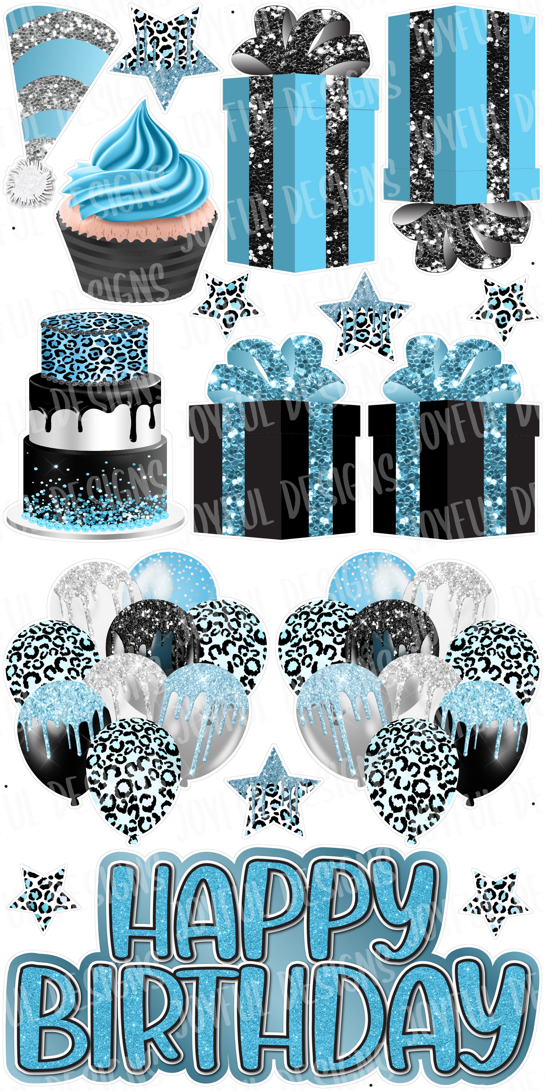 Blue Leopard "One and Done" Birthday Centerpiece & Flair Set