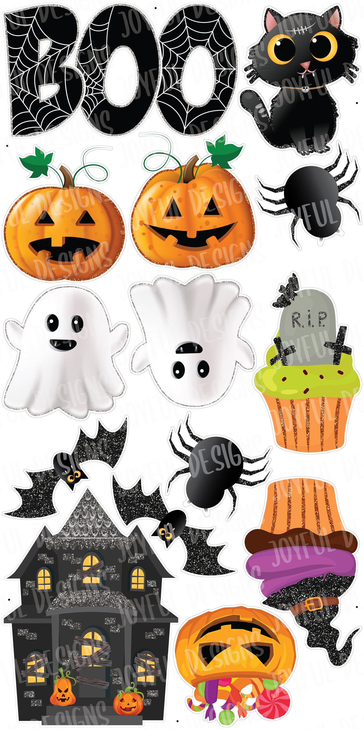 Halloween Boo Centerpiece and Flair Set with Glitter
