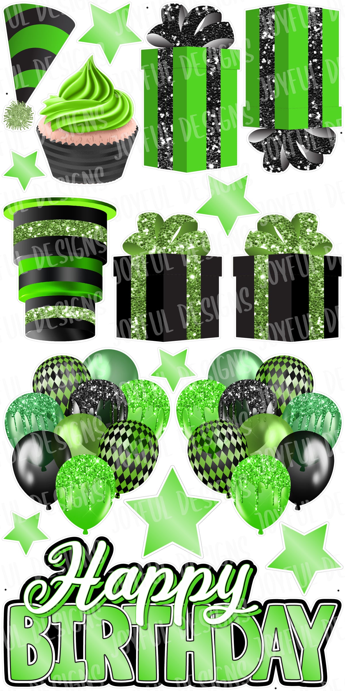 Bright Green and Black "One and Done" Birthday Centerpiece and Flair Set - Cursive Option