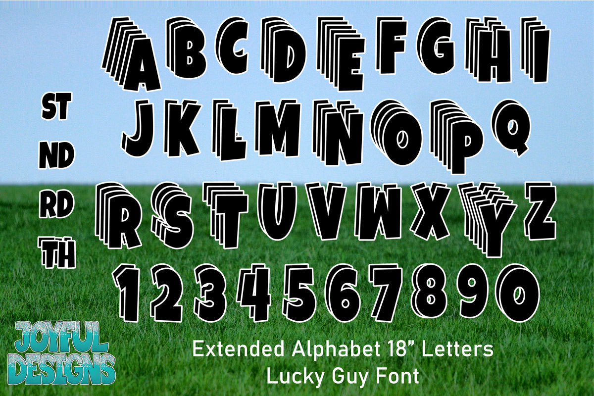 Extended Alphabet 110 Pieces - Lucky Guy Font - 18" Letters - Pick Your Color