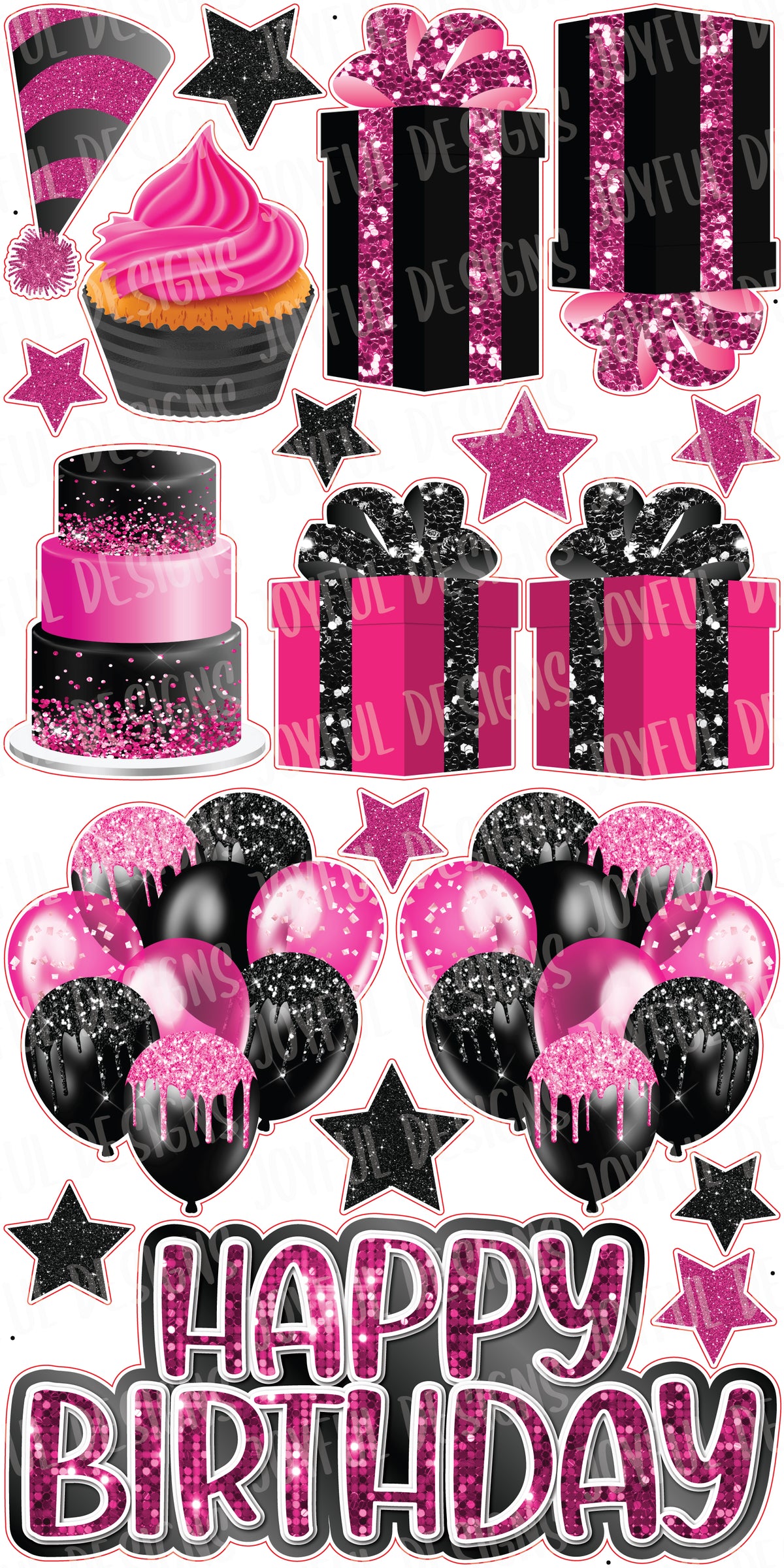 Hot Pink and Black "One and Done" Birthday Set