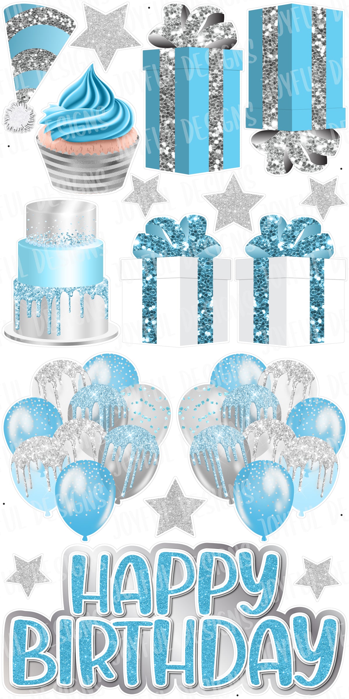 Light Blue and Silver "One and Done" Birthday Flair and Centerpiece Set