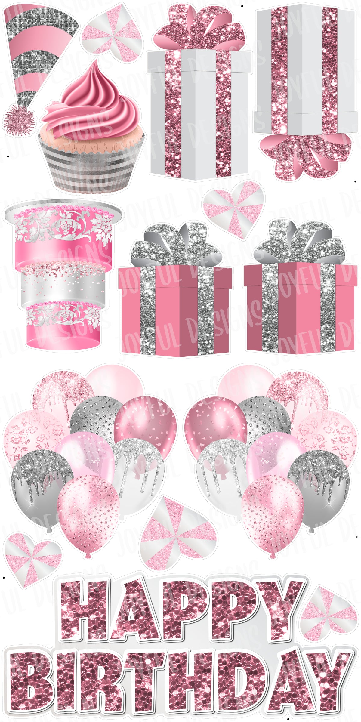 Light Pink and Silver "One and Done" Birthday Centerpiece and Flair Set