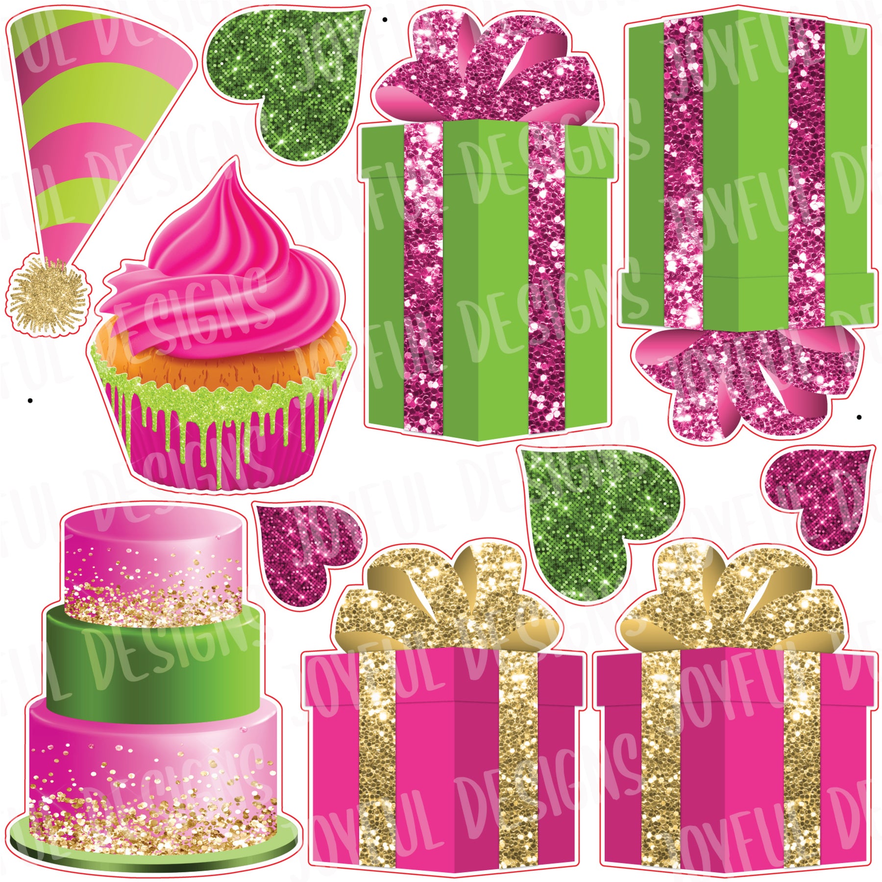 Lime, Pink & Gold Birthday Flair Half from "One and Done" Set