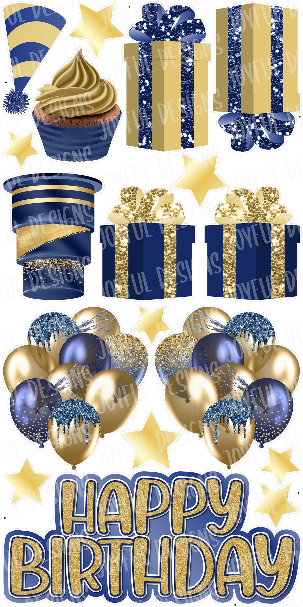 Navy and Gold "One and Done" Birthday Centerpiece and Flair Set