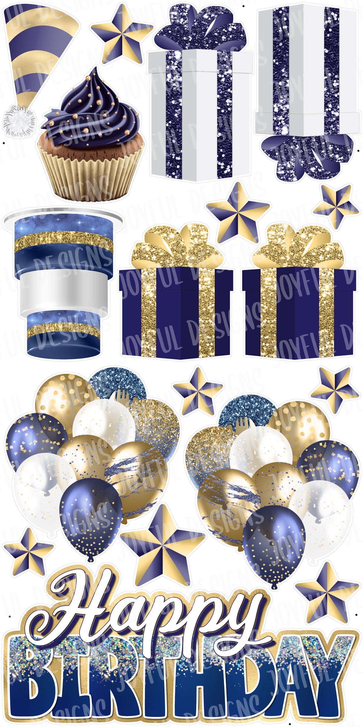 Navy, Gold, and White "One and Done" Birthday Centerpiece and Flair Set