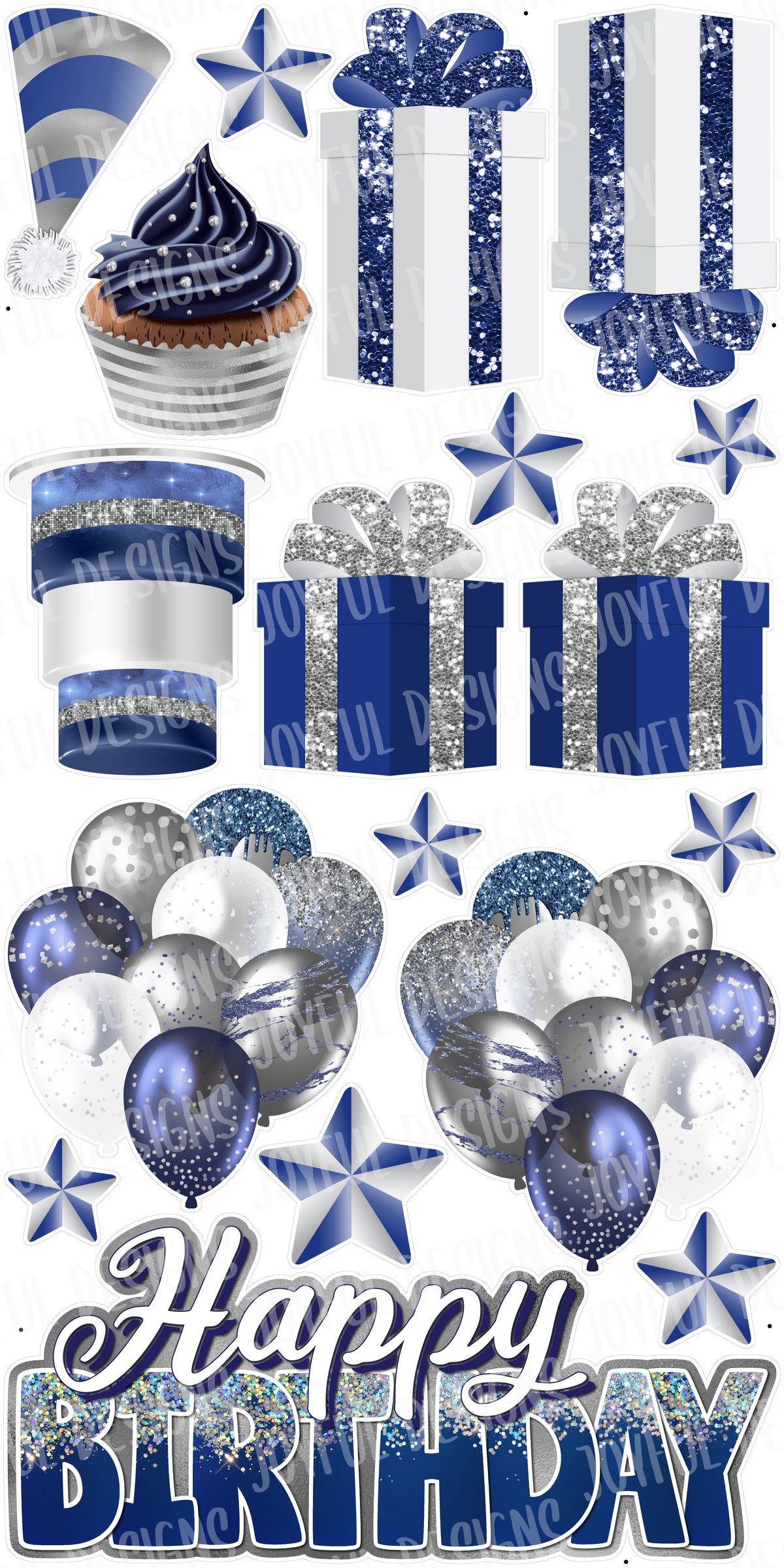 Navy Silver and White "One and Done" Birthday Centerpiece and Flair Set