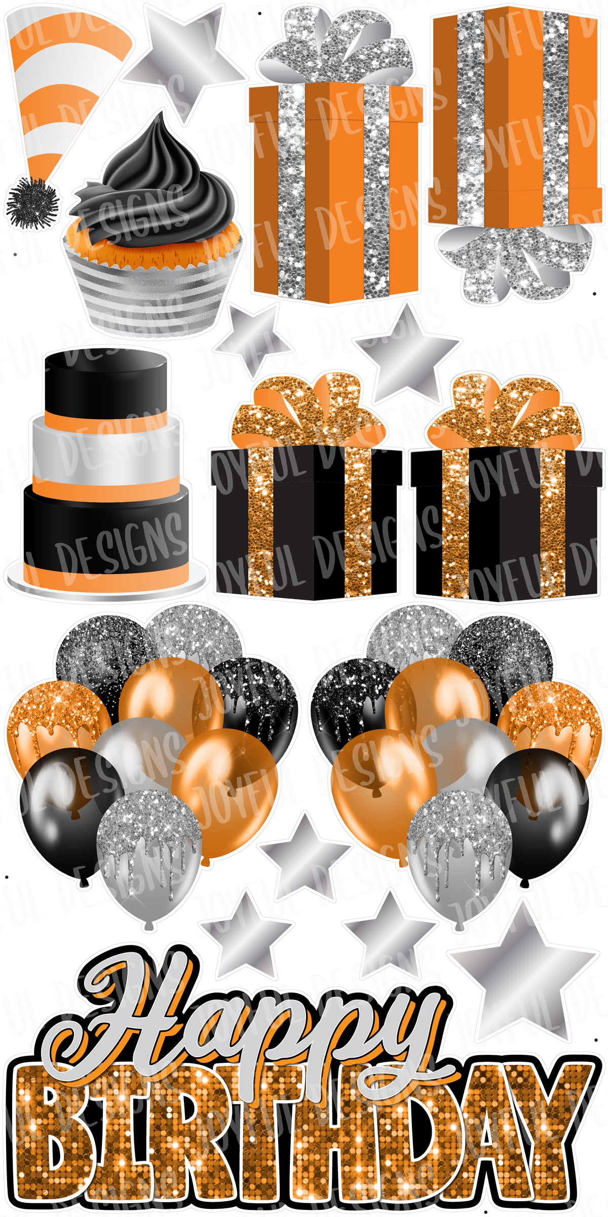 Orange, Black and Silver "One and Done" Birthday Centerpiece and Flair Set