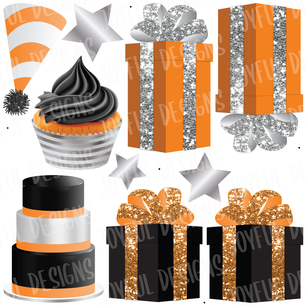 Orange, Black and Silver Birthday Flair Half from "One and Done" Set
