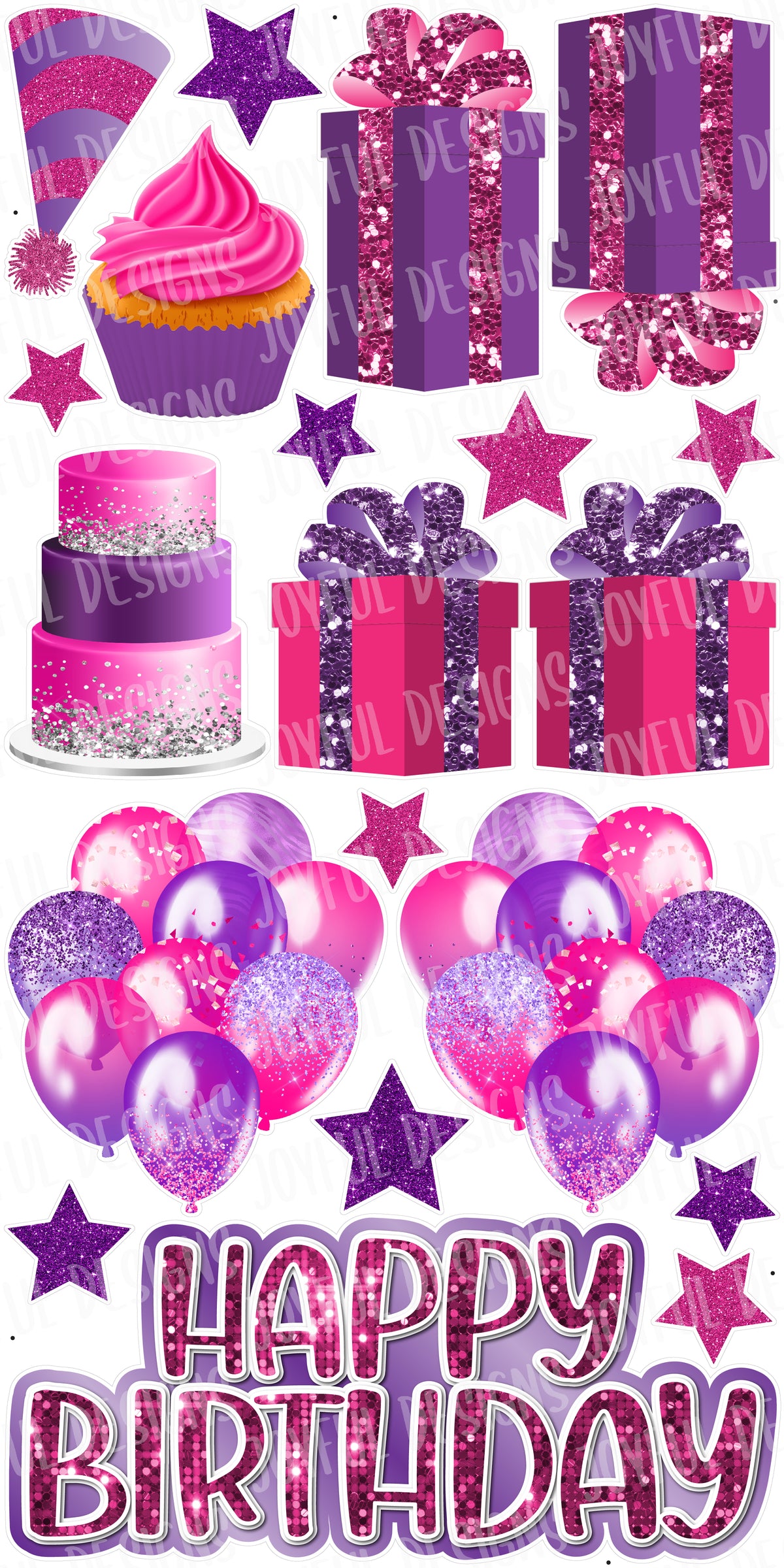 Pink & Purple Happy Birthday Centerpiece "ONE AND DONE" Set