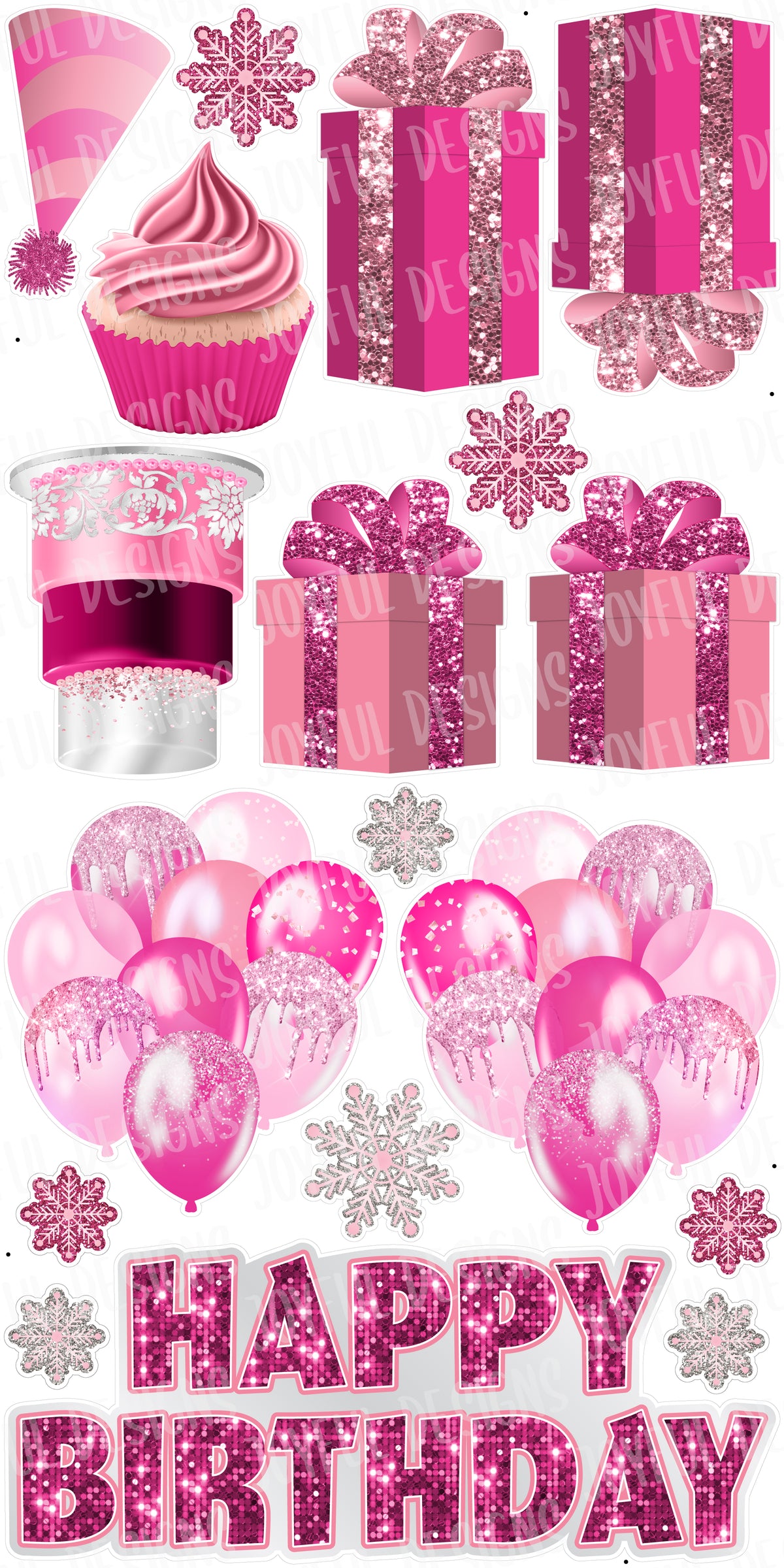 Pretty in Pink with Snowflakes "One and Done" Birthday Centerpiece and Flair Set